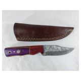 Damascus Steel Knife with Leather Sheath