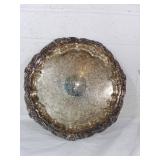 Silver-Plated Round Tray with Ornate Rim