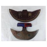 Damascus Steel Rocker Blade Knife with Sheath