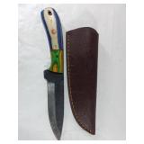 Damascus Steel Knife with Multicolored Handle