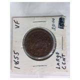1855 Large One Cent Coin in VF Condition