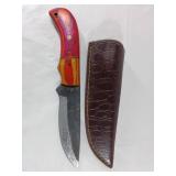 Damascus Steel Knife with Leather Sheath