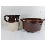 Stoneware Pottery Pitcher and Bowl Set