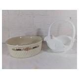 Two Ceramic Dishes, Floral and Basket Design