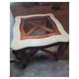 Square End Table with Marble Top and Glass Inset