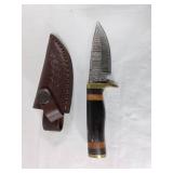 Damascus Fixed Blade Knife with Leather Sheath