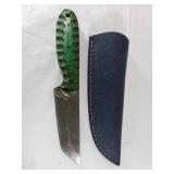 Damascus Steel Knife with Green Handle