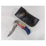 Damascus Folding Lock Blade Knife with Sheath