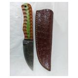 Damascus Steel Knife with Leather Sheath