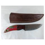 Damascus Steel Knife with Leather Sheath