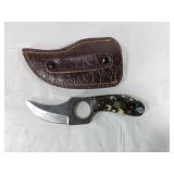 Damascus Skinning Knife with Leather Sheath
