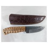 Damascus Steel Knife with Leather Sheath