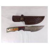 Damascus Steel Knife with Multicolored Handle