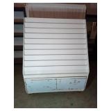 White Slotted Display Rack with Storage Cabinet