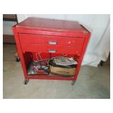 Red Metal Toolbox on Casters with Contents