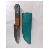 Damascus Steel Knife with Multicolored Handle