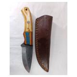 Damascus Steel Knife with Leather Sheath