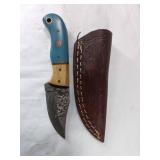 Damascus Steel Knife with Leather Sheath