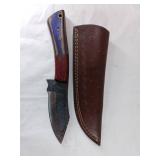 Damascus Steel Knife with Leather Sheath