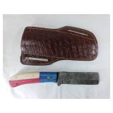 Damascus Steel Knife with Leather Sheath