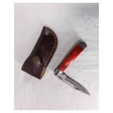Damascus Folding Knife with Sheath