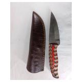 Damascus Steel Knife with Leather Sheath