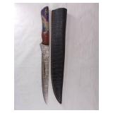 Damascus Steel Knife with Leather Sheath