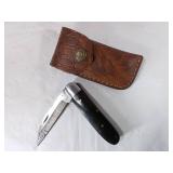 Damascus Folding Knife with Leather Sheath