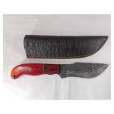 Damascus Steel Knife with Leather Sheath