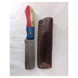 Damascus Steel Knife with Leather Sheath