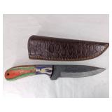 Damascus Steel Knife with Custom Handle and Sheath