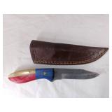 Damascus Steel Knife with Leather Sheath