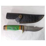 Damascus Steel Knife with Green Wood Handle