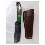 Damascus Steel Knife with Leather Sheath