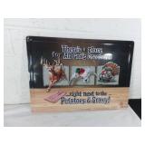 Humorous Metal Hunting Sign with Text and Images