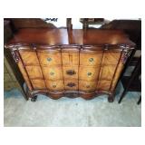 Carved Wood 2 Over 3 Dresser with Brass Pulls
