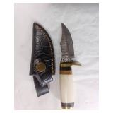 Damascus Steel Knife with Leather Sheath
