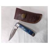 Damascus Folding Knife with Sheath