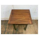 Square Wooden Side Table with Green Base