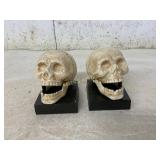 Decorative Skull Bookends on Black Bases