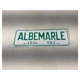 Albemarle 1990 Embossed Metal License Plate