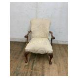 Upholstered Wood Armchair with Scroll Details