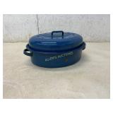 Blue Enamelware Oval Roasting Pan With Lid