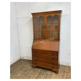 Walnut Secretary Desk with Hutch and Glass Doors