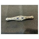 14 KT White Gold Diamond and Sapphire Pin