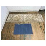 Two Area Rugs: Blue Shag and Patterned Runner