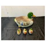 Ceramic Duck Tureen with Three Shakers