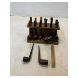 Wooden Pipe Rack with 14 Tobacco Pipes