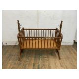 Wooden Rocking Baby Cradle With Spindle Design