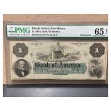 1860s Bank of America $1 Note, Providence RI